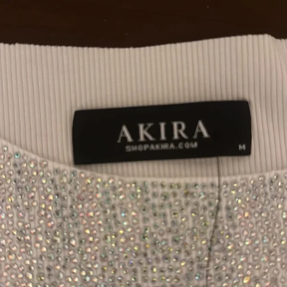 AKIRA Cream Sequin Asymmetrical Crop Tank Top M - Picture 2 of 7